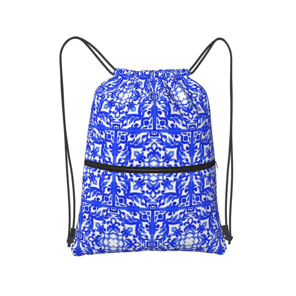 Tile Bag Drawstring - Portuguese Azulejo Tiles Backpacks Fashion Portable