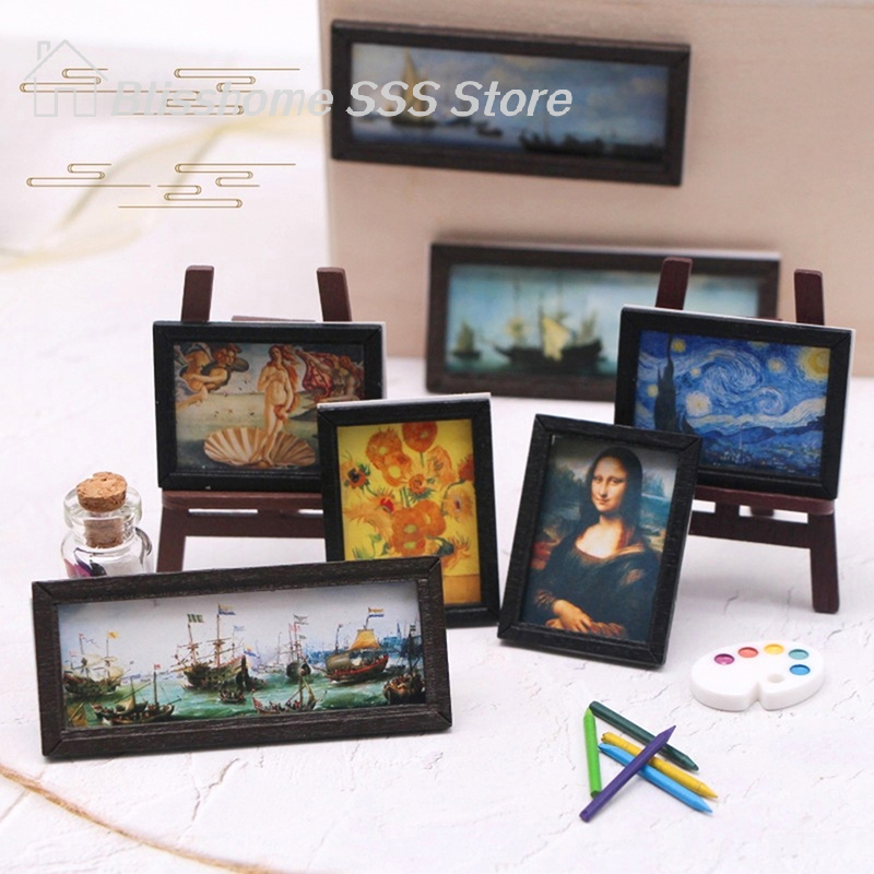 Miniature Painting Set - 【S】8Pcs/Set 1:12 Dollhouse Miniature Vintage Oil