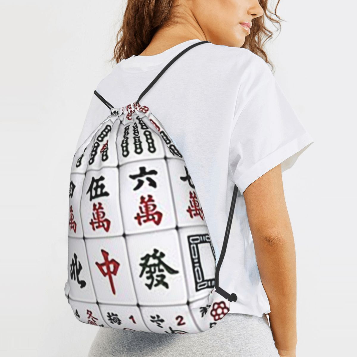 Mahjong Tile Pattern Backpacks - Tile Bag Drawstring 리뷰 및 가격