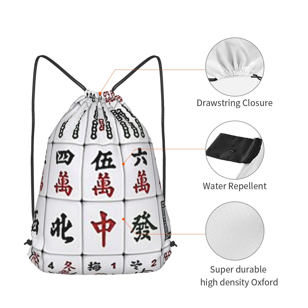 Mahjong Tile Pattern Backpacks - Tile Bag Drawstring 리뷰 및 가격