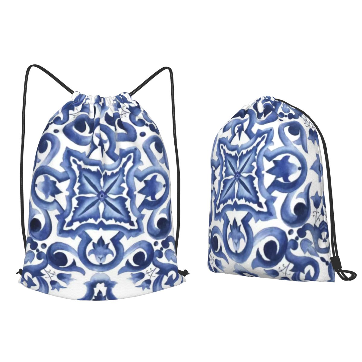 Blue Ornate Floral Mediterrane - Tile Bag Drawstring 리뷰 및 가격