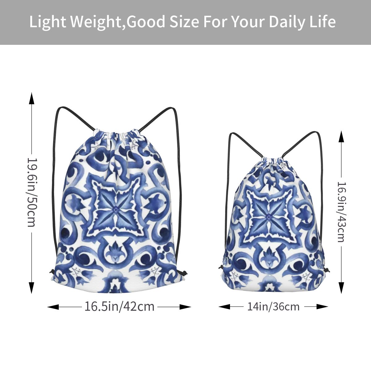 Blue Ornate Floral Mediterrane - Tile Bag Drawstring 리뷰 및 가격