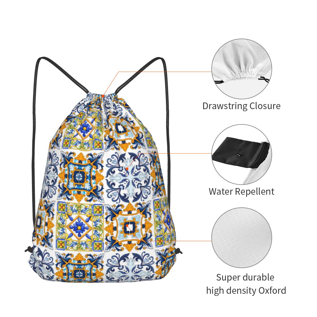 Copy Of Sicilian Tiles,mediter - Tile Bag Drawstring 리뷰 및 가격