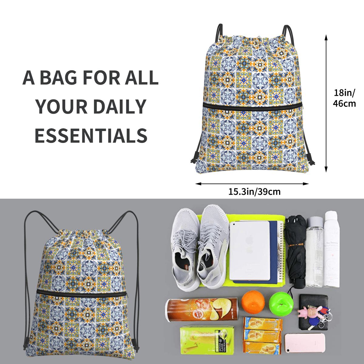 Copy Of Sicilian Tiles,mediter - Tile Bag Drawstring 리뷰 및 가격