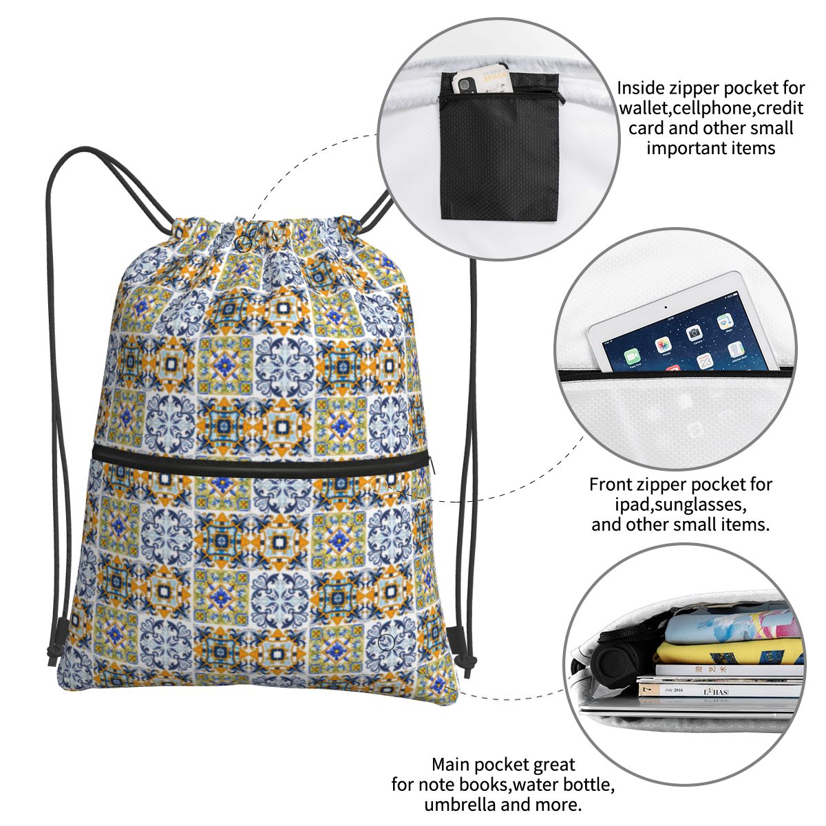 Copy Of Sicilian Tiles,mediter - Tile Bag Drawstring 리뷰 및 가격