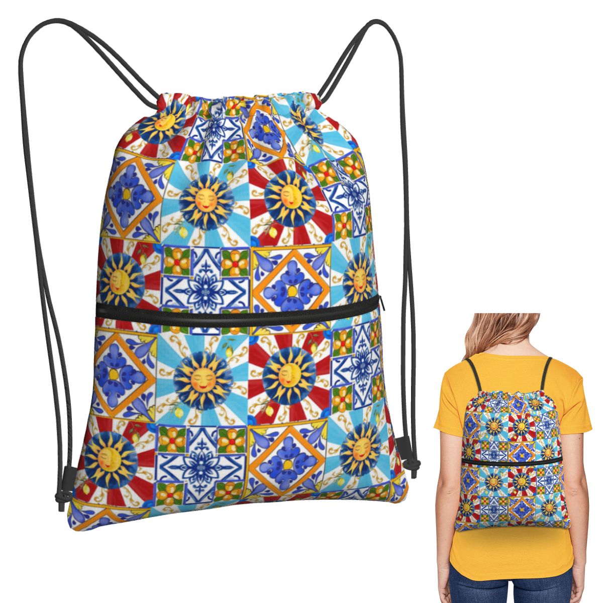 Sicilian Tiles,sun,half Moon,m - Tile Bag Drawstring 리뷰 및 가격