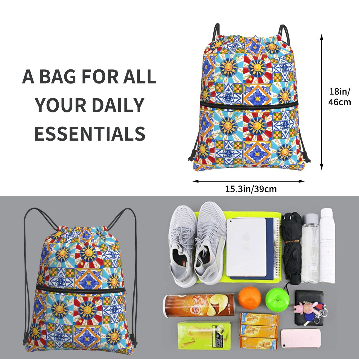 Sicilian Tiles,sun,half Moon,m - Tile Bag Drawstring 리뷰 및 가격