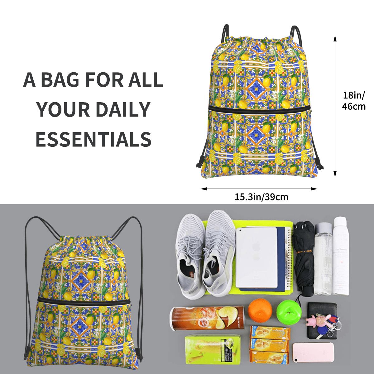 Summer ,Sicilian Tiles ,citrus - Tile Bag Drawstring 리뷰 및 가격