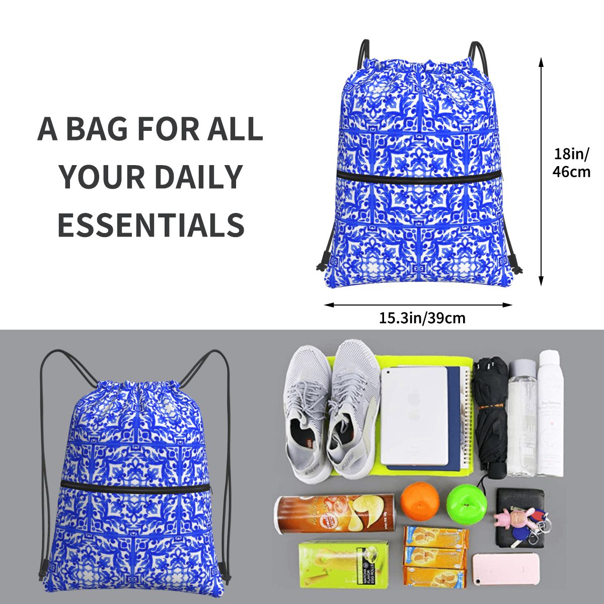 Portuguese Azulejo Tiles Backp - Tile Bag Drawstring 리뷰 및 가격