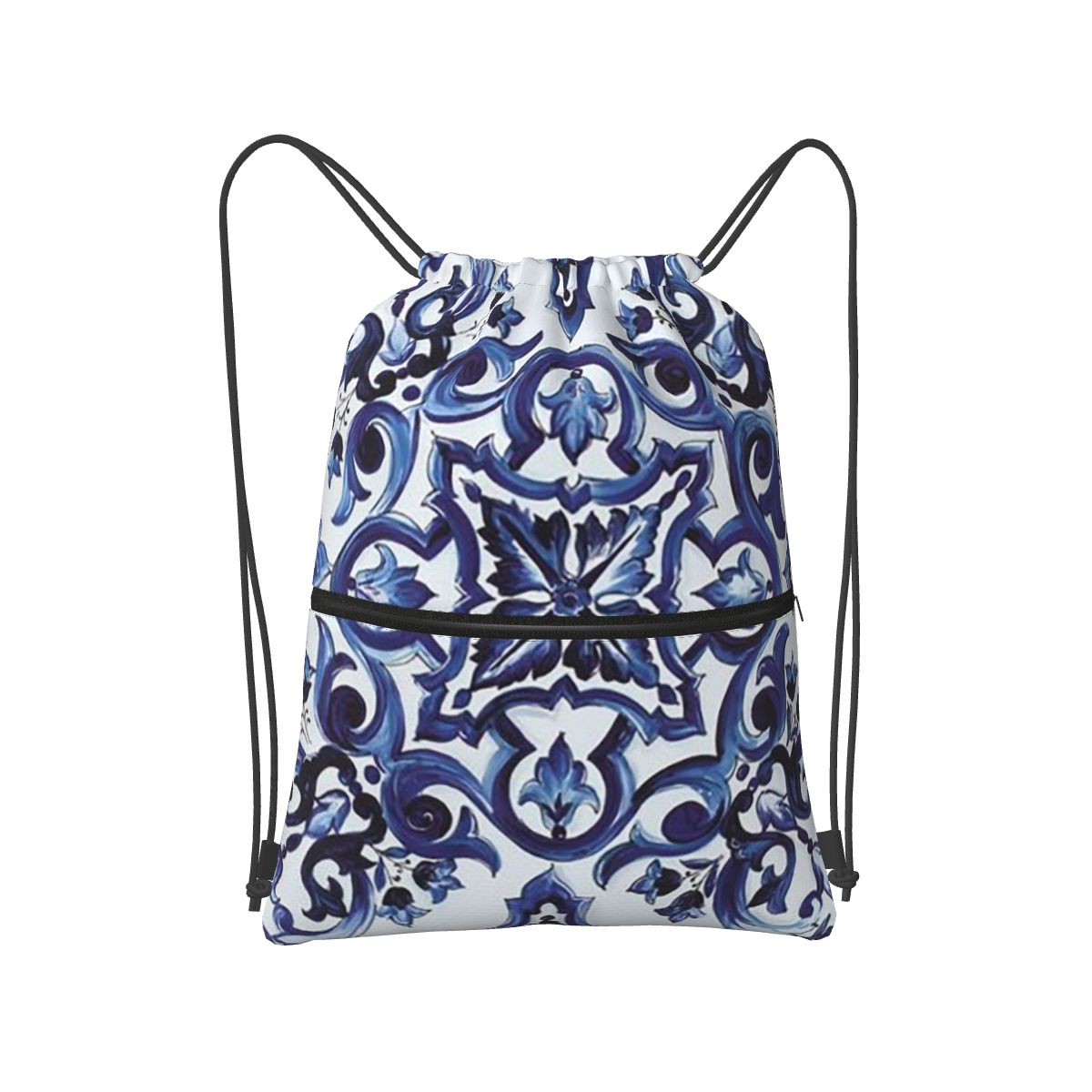 Blue Ornate Floral Mediterrane - Tile Bag Drawstring 리뷰 및 가격
