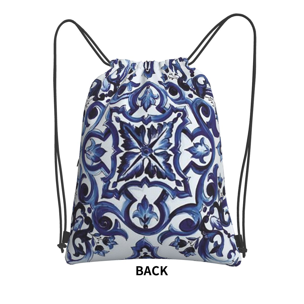 Blue Ornate Floral Mediterrane - Tile Bag Drawstring 리뷰 및 가격