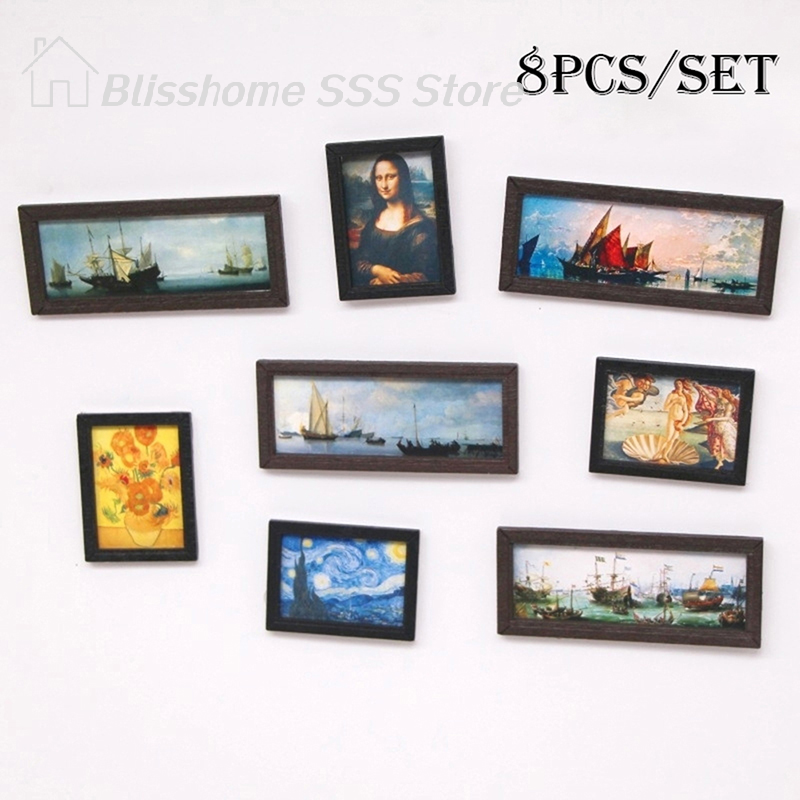 【S】8Pcs/Set 1:12 Dollhouse Min - Miniature Painting Set 리뷰 및 가격