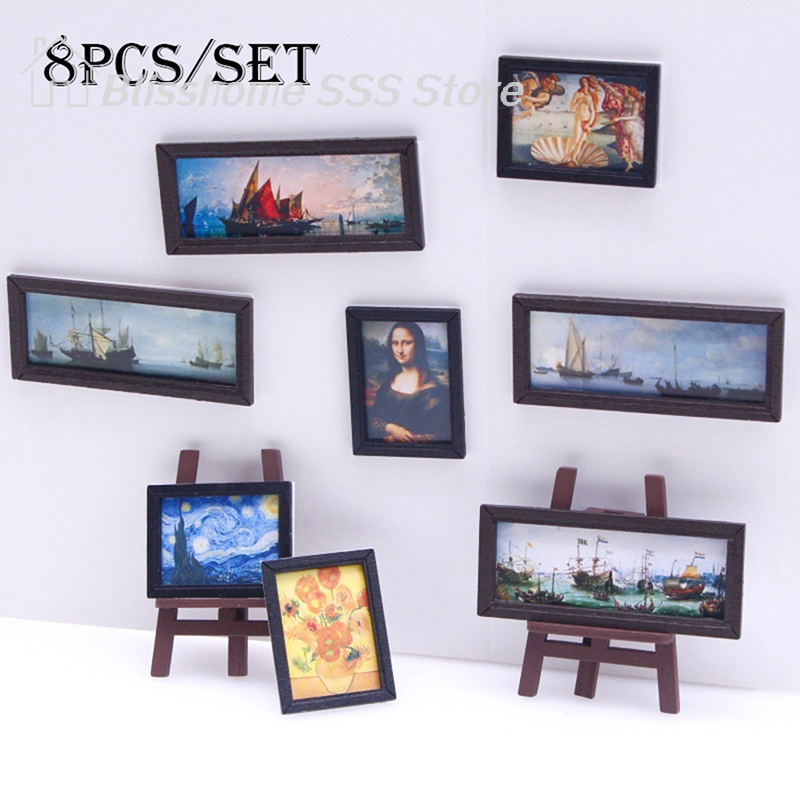 【S】8Pcs/Set 1:12 Dollhouse Min - Miniature Painting Set 리뷰 및 가격