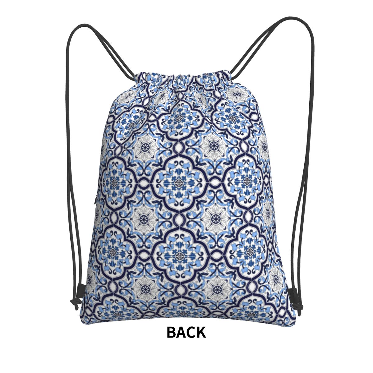 Blue Ornate Floral Mediterrane - Tile Bag Drawstring 리뷰 및 가격