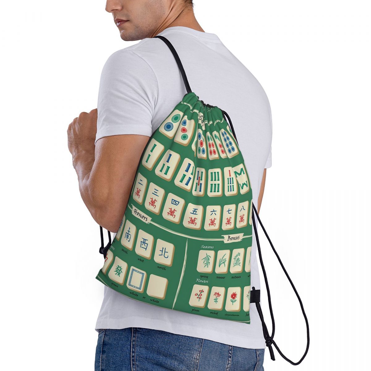 Mahjong Tile Pattern Backpacks - Tile Bag Drawstring 리뷰 및 가격
