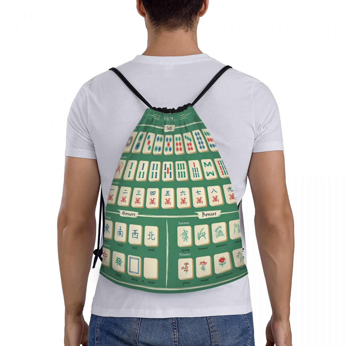 Mahjong Tile Pattern Backpacks - Tile Bag Drawstring 리뷰 및 가격