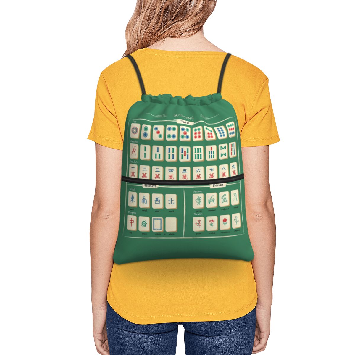 Mahjong Tile Pattern Backpacks - Tile Bag Drawstring 리뷰 및 가격