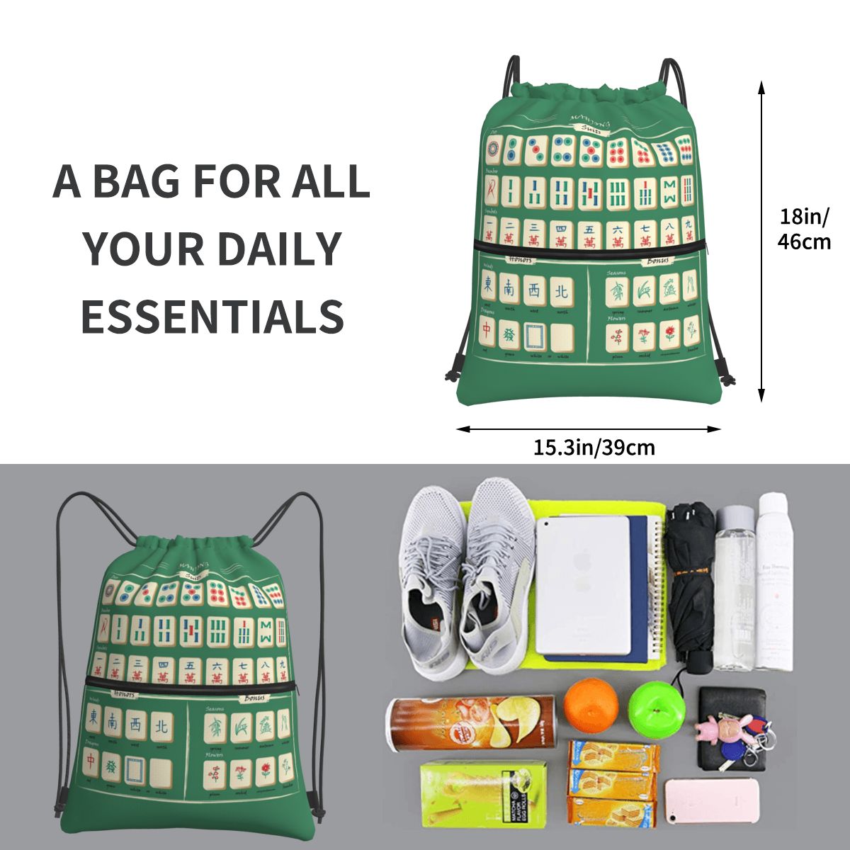 Mahjong Tile Pattern Backpacks - Tile Bag Drawstring 리뷰 및 가격