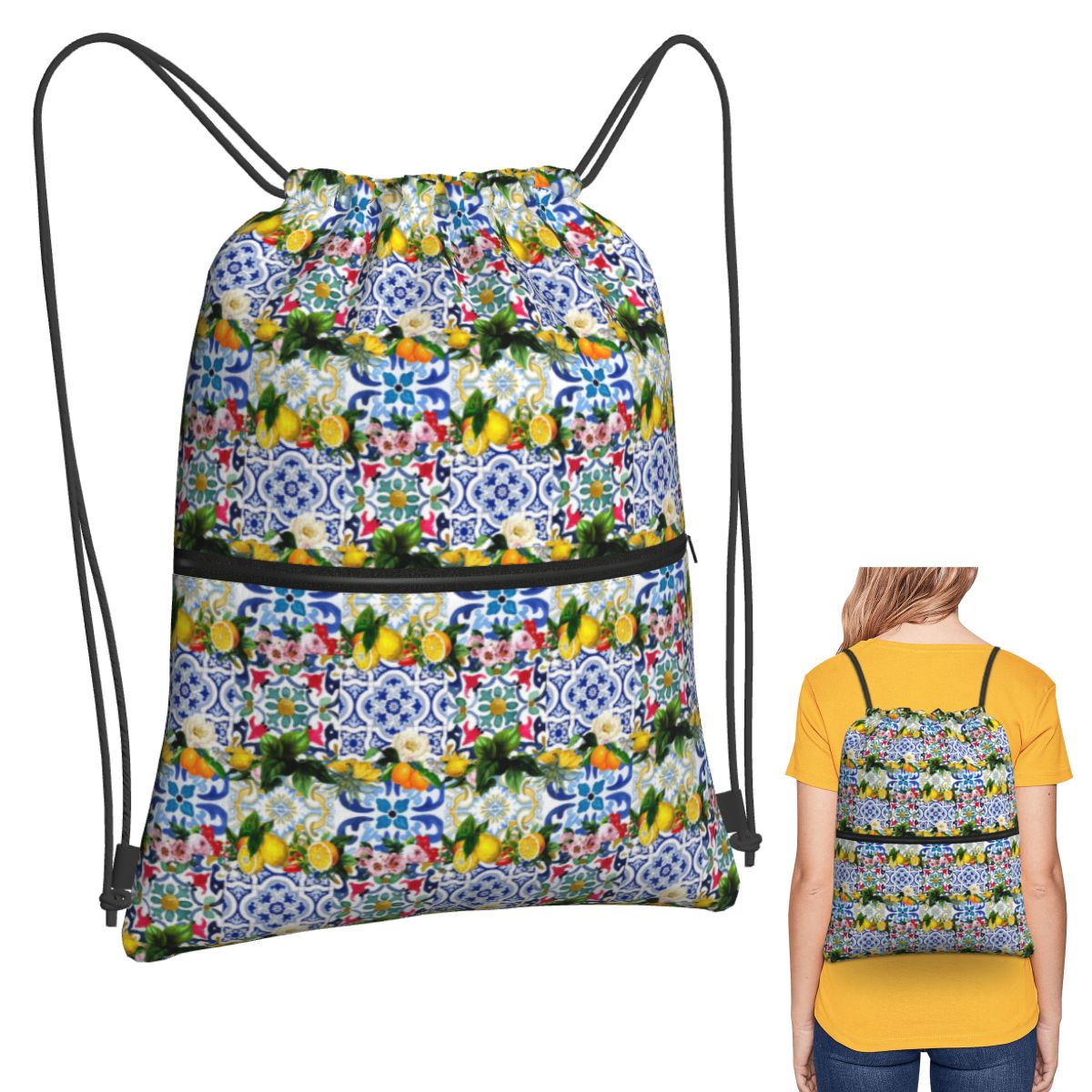Sicilian Tiles,mediterranean,m - Tile Bag Drawstring 리뷰 및 가격