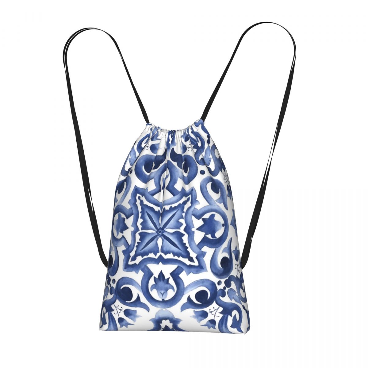 Blue Ornate Floral Mediterrane - Tile Bag Drawstring 리뷰 및 가격