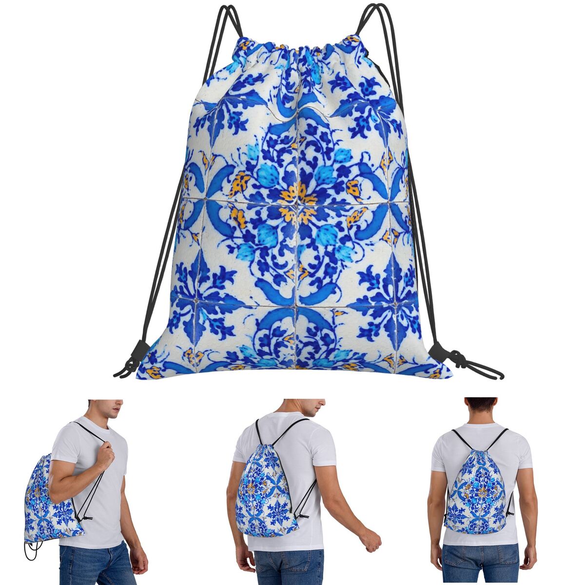 Portuguese Tile Decor Azulejo  - Tile Bag Drawstring 리뷰 및 가격