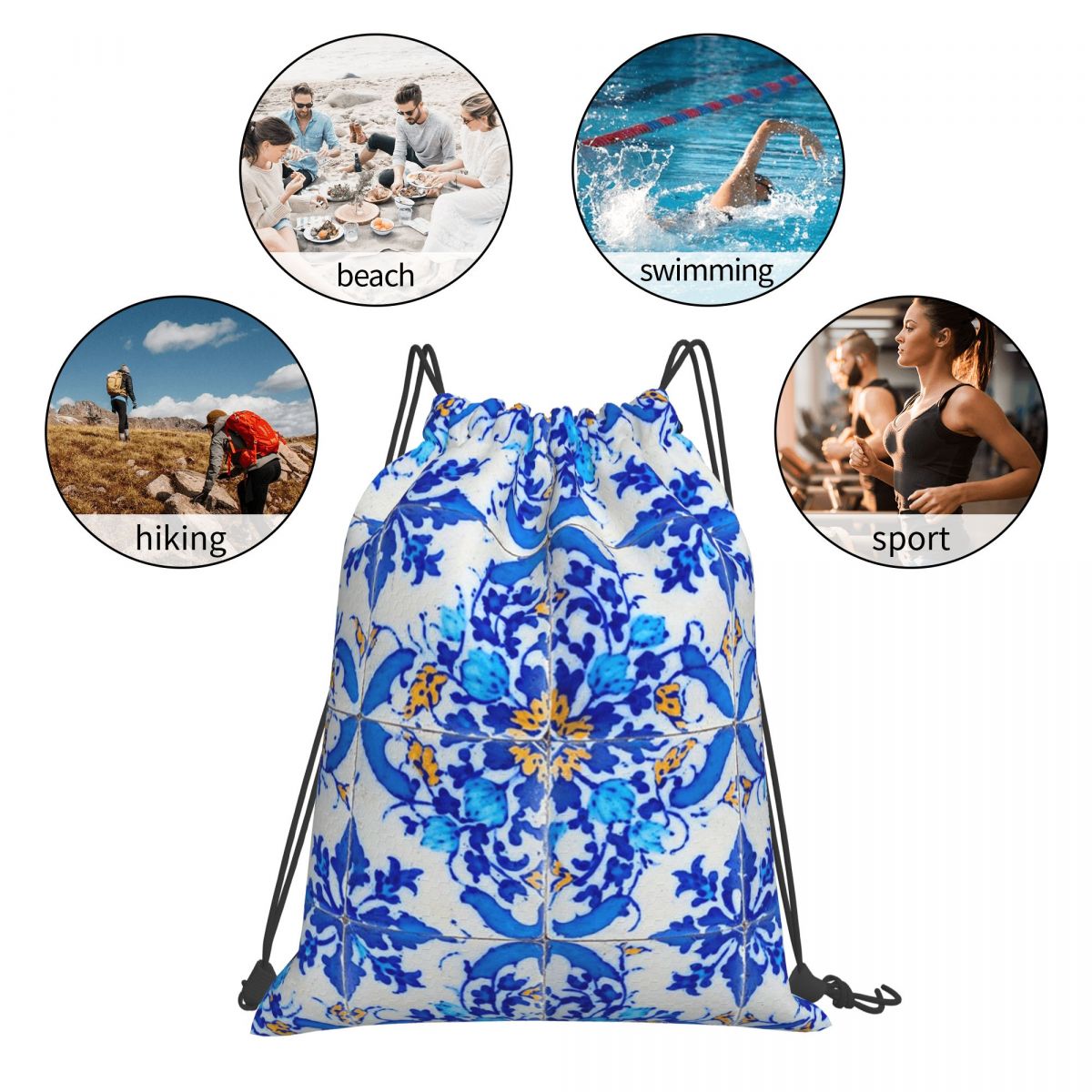Portuguese Tile Decor Azulejo  - Tile Bag Drawstring 리뷰 및 가격